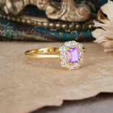 Emerald Cut Engagement Ring Classic Lab Grown Amethyst Halo Promise Ring